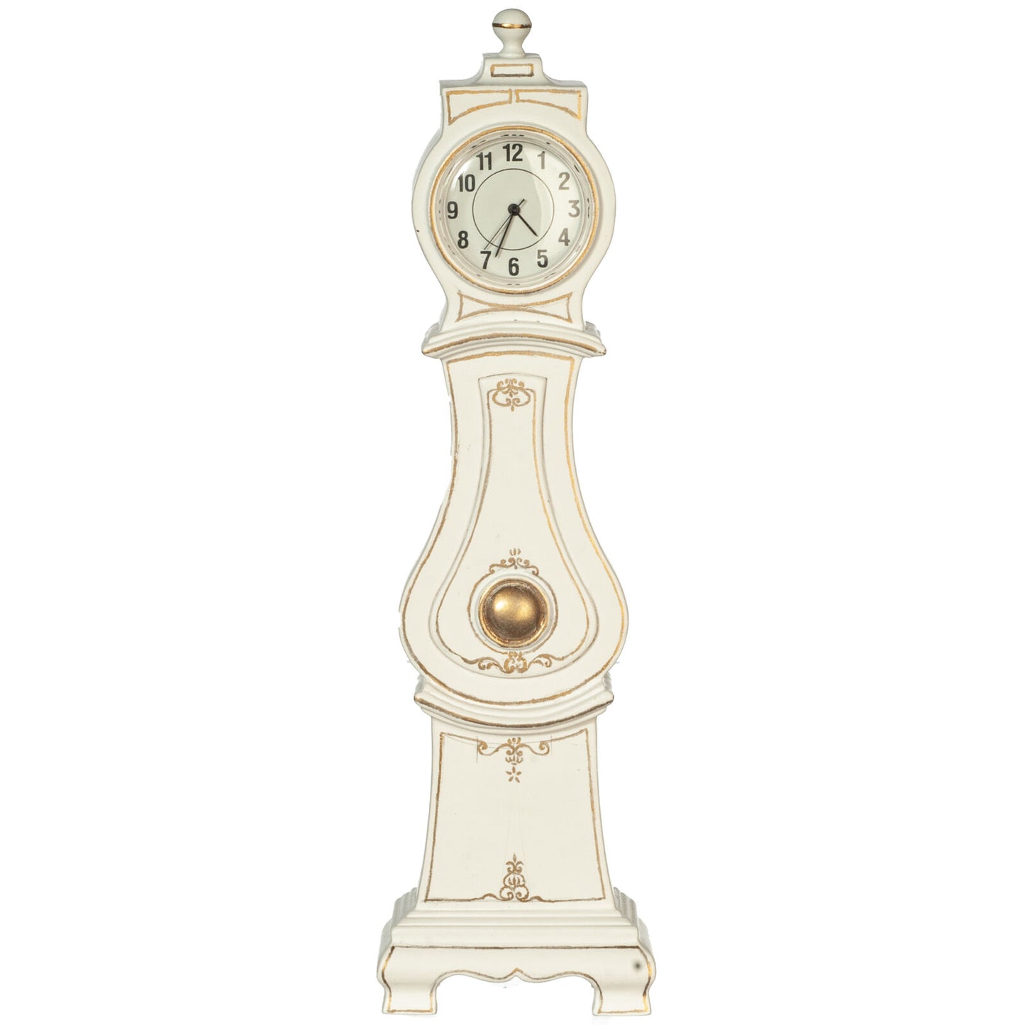 Dollhouse Miniature JBM Mora Longcase Working Clock in White and Gold