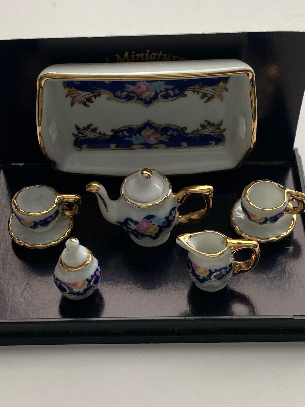 Reutter Porcelain - Dollhouse Miniature Coffee Set - Blue and Gold