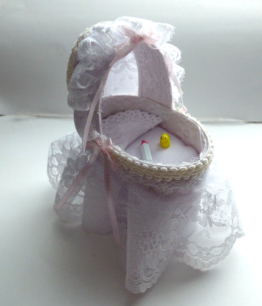 Baby Cradle with Lace by Reutter Porcelain - Dollhouse Miniature