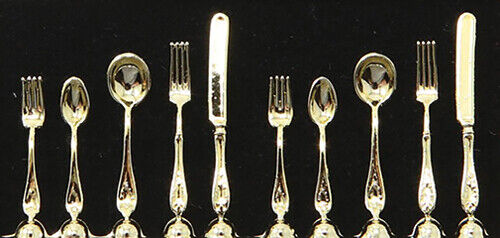 Chrysnbon Gold Flatware, 2 5-Piece Sets - Dollhouse Miniature