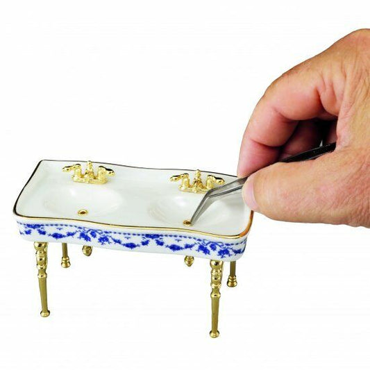 Reutter Porcelain - Dollhouse Miniature Double Sink Blue Bow