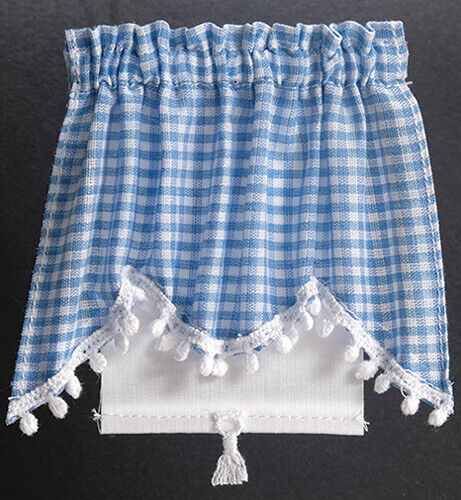 Dollhouse Miniature Country Curtains, Long Swag, Blue
