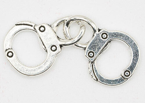 Dollhouse Miniature Locked Handcuffs, Antique Silver