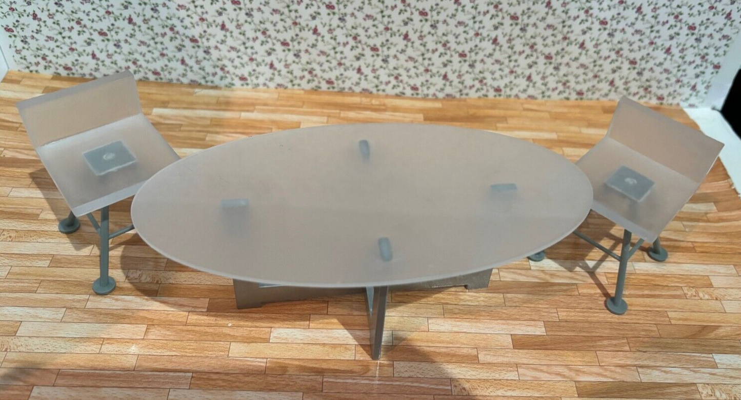Dollhouse Miniature Modern Acrylic Table and 2 Chairs