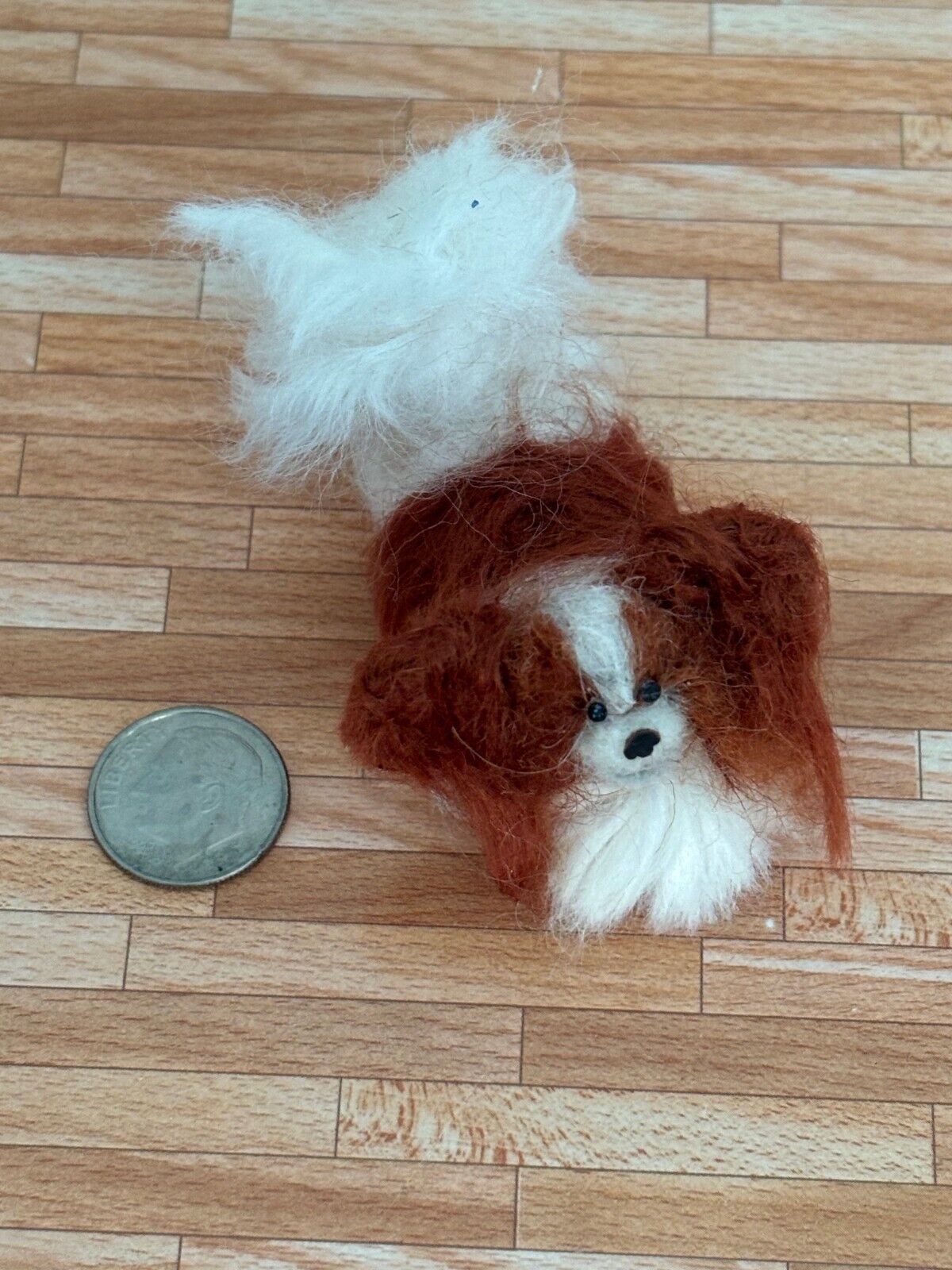Dollhouse Miniature Felted Papillon, Handcrafted