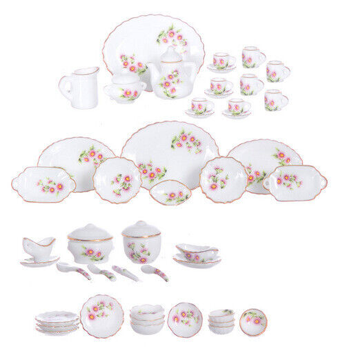 Dollhouse Miniature Tea Set Floral 50 Pieces