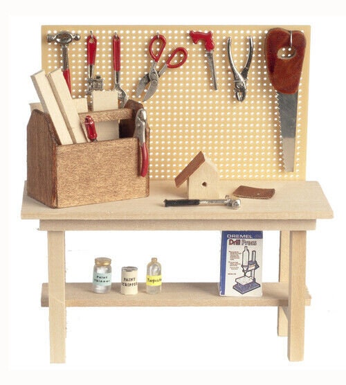 Dollhouse Miniature Workbench with Accessories