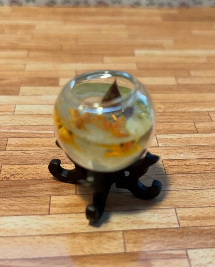 Dollhouse Miniature Glass Fish Bowl with 2 Fish #3