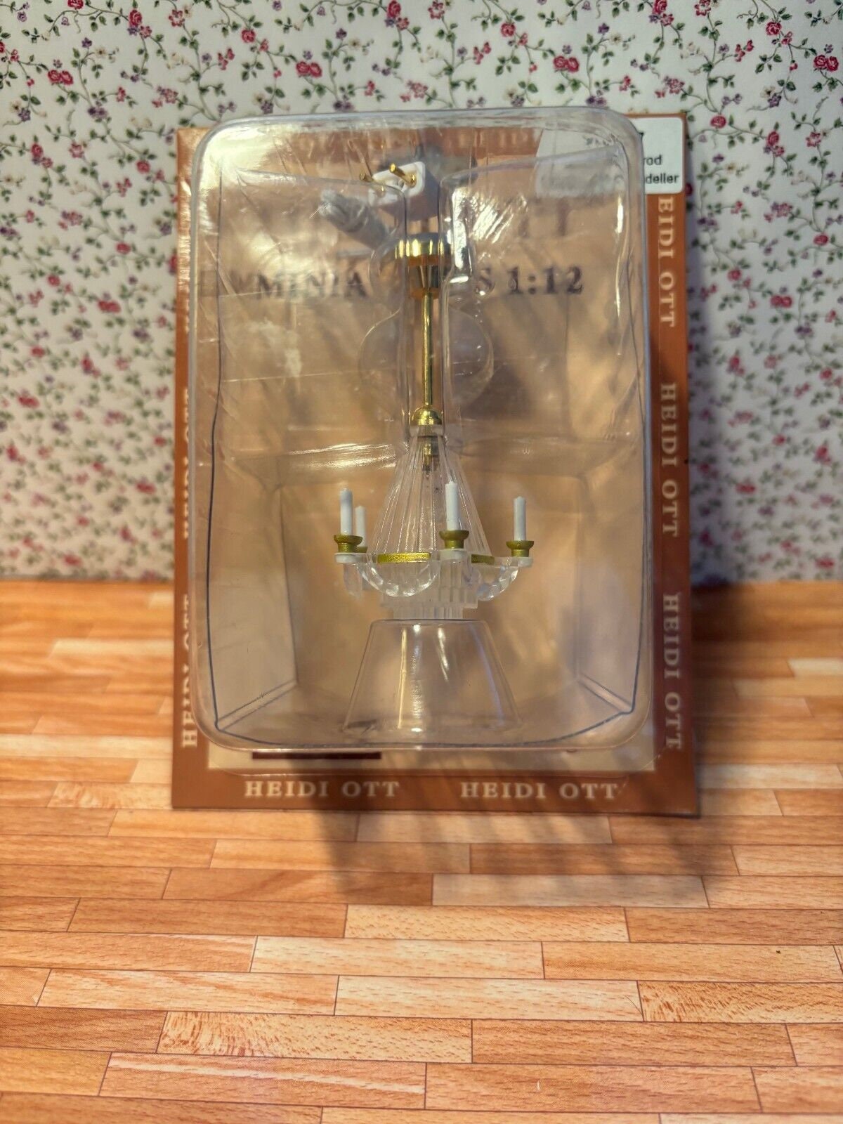 Miniature Dollhouse Brass Downrod Crystaline Chandelier by Heidi Ott 2V electric