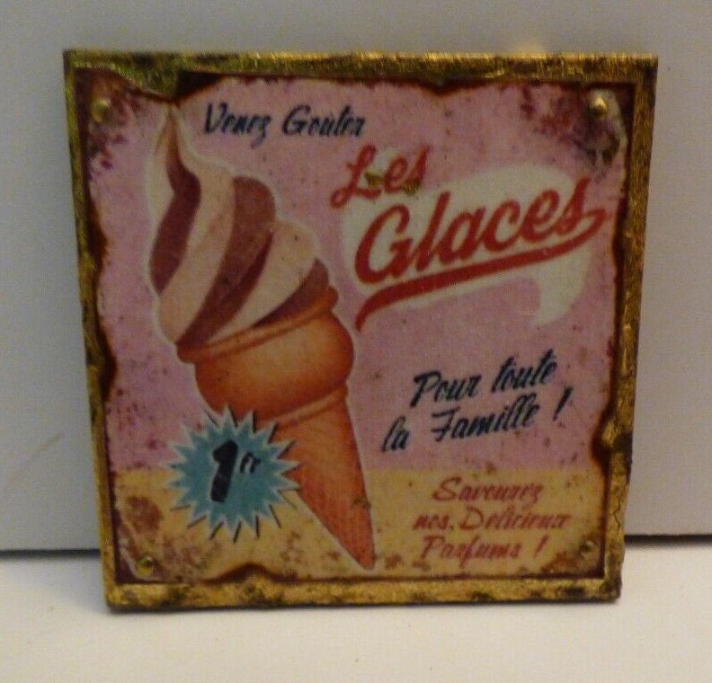 Dollhouse Miniature Wooden Les Glaces Sign - Handcrafted