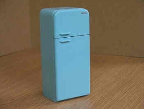 Dollhouse miniature "trendy" retro fridge/freezer, blue, by delph miniatures