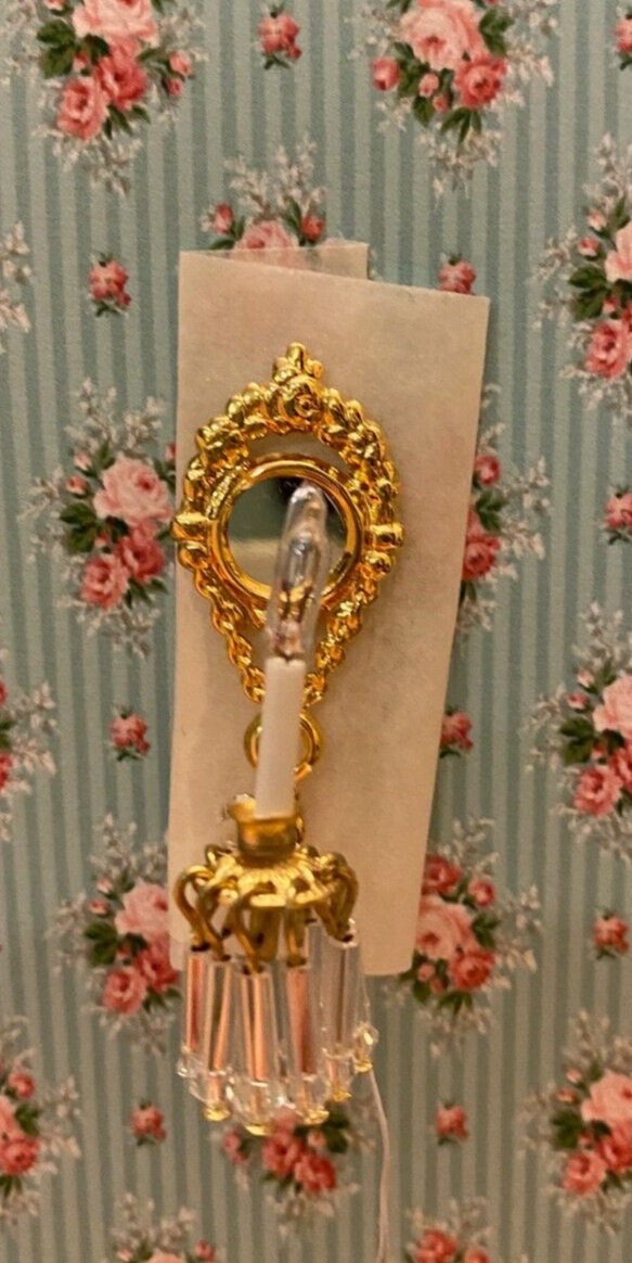 Miniature Dollhouse PinkCrystal Wall Sconce 12V-Handcrafted by Warren Richardson