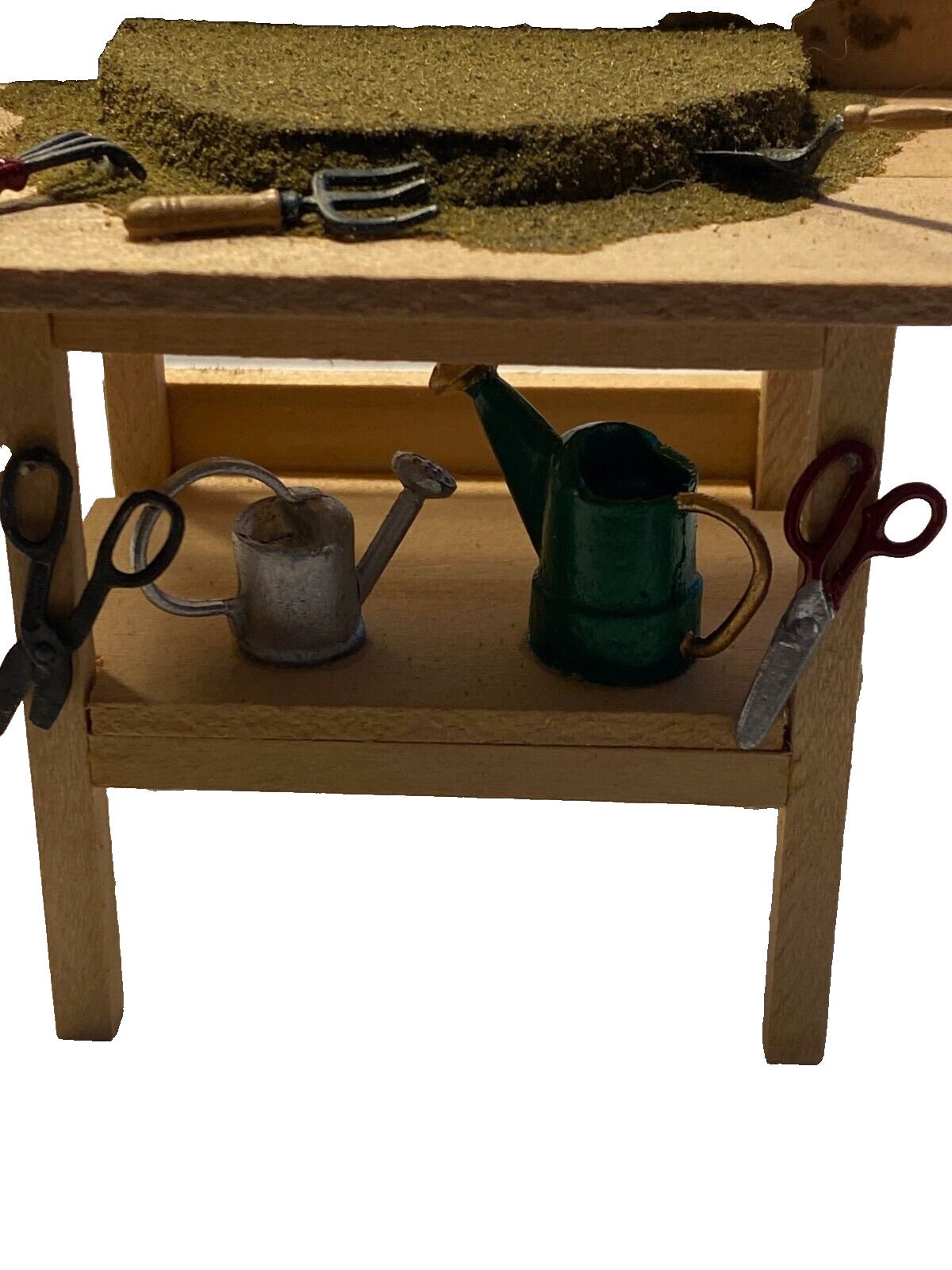 Dollhouse Miniature Potting Bench with Tools
