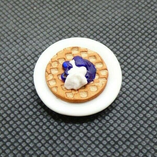 Dollhouse miniature waffle plate with blueberries handcrafted