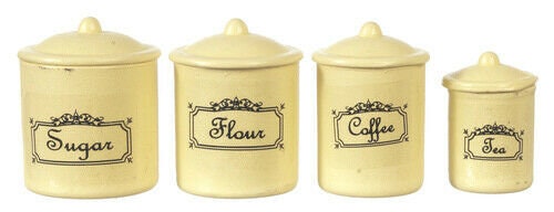 Dollhouse miniature canister set of 4 in ivory