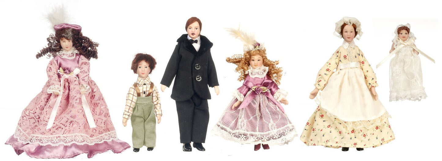 Dollhouse miniature victorian family with maid 1/12 scale, 6 piece