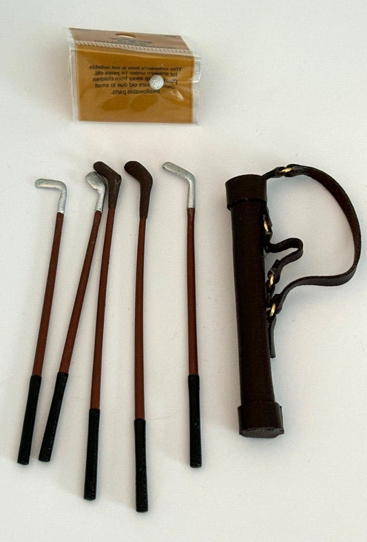Dollhouse miniature golf bag, clubs, ball by heidi ott