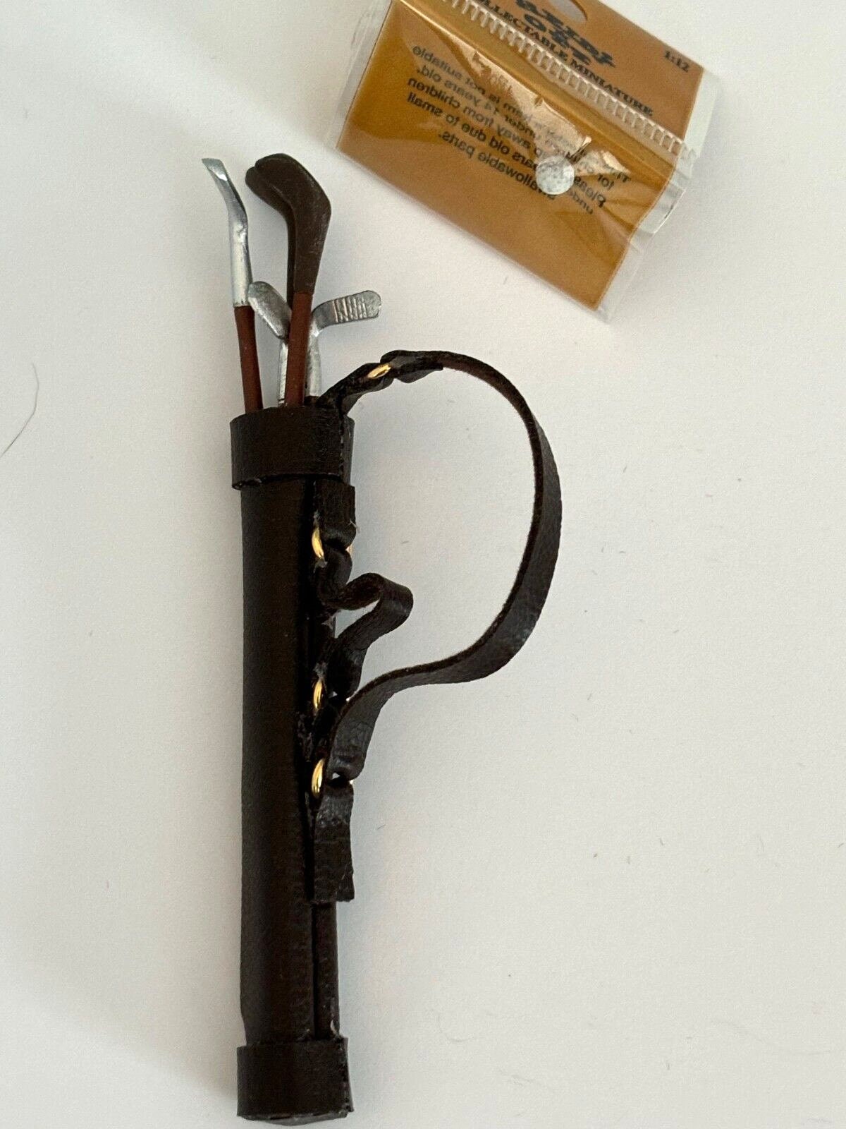 Dollhouse miniature golf bag, clubs, ball by heidi ott