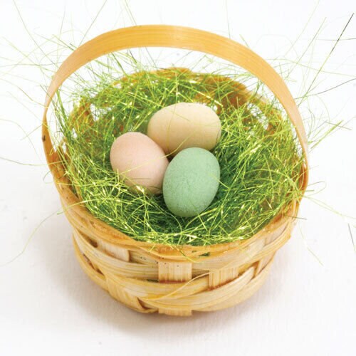 Dollhouse miniature easter basket with 3 eggs