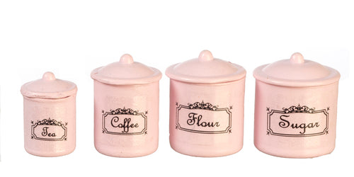 Dollhouse miniature canister set of 4 in pink