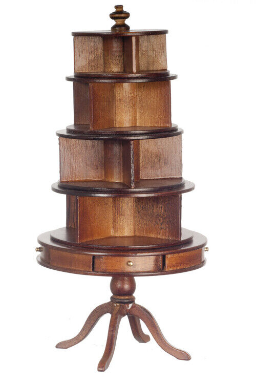 Dollhouse Miniature Round Bookcase in Walnut from the Platinum Collection