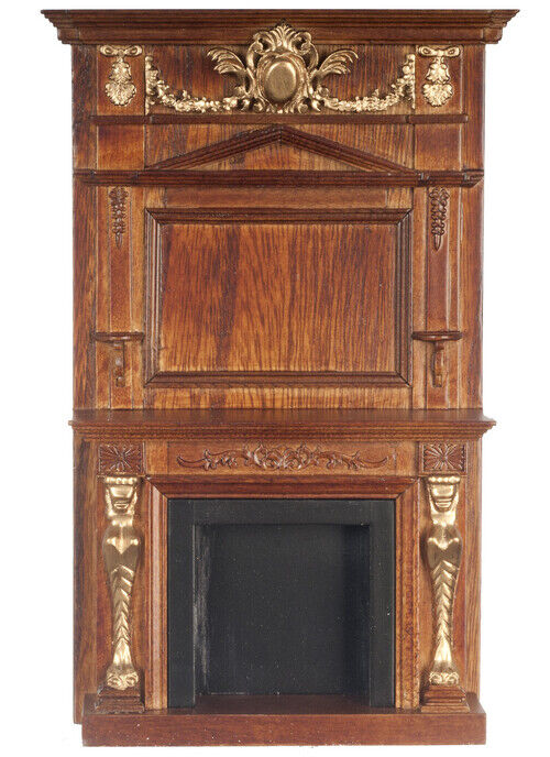 Dollhouse Miniature Figurehead Fireplace in Walnut Platinum Collection