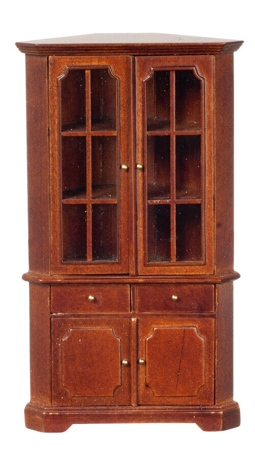 JBM Dollhouse Miniature Mission Corner Cabinet in Walnut