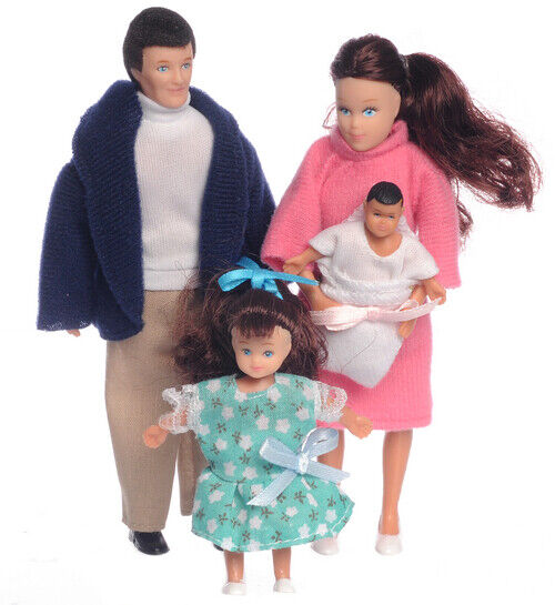 Dollhouse Victorian Doll Family Set of 4 Brunette 1/12 Scale