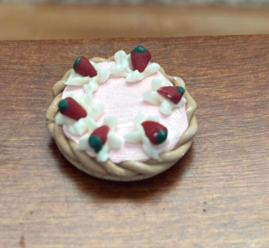 Dollhouse Miniature Strawberry Cream Pie Handcrafted