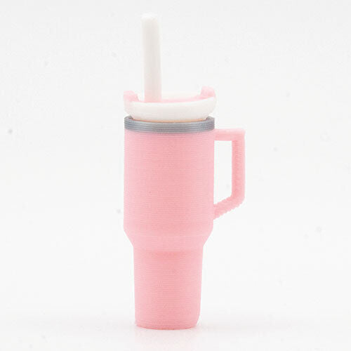 Dollhouse Miniature Tumbler with Removable Lid and Straw, Pink
