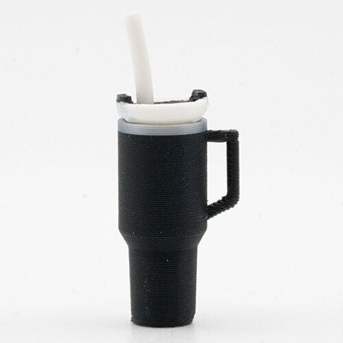 Dollhouse Miniature Tumbler with Removable Lid and Straw, Black