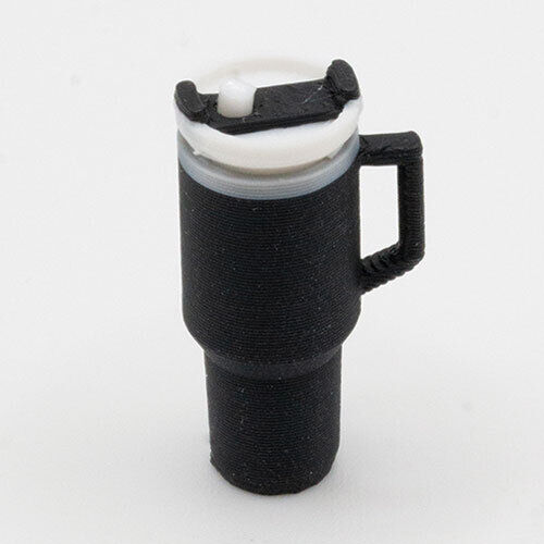 Dollhouse Miniature Tumbler with Removable Lid and Straw, Black