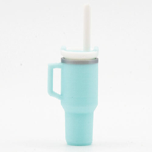 Dollhouse Miniature Tumbler with Removable Lid and Straw, Light Blue
