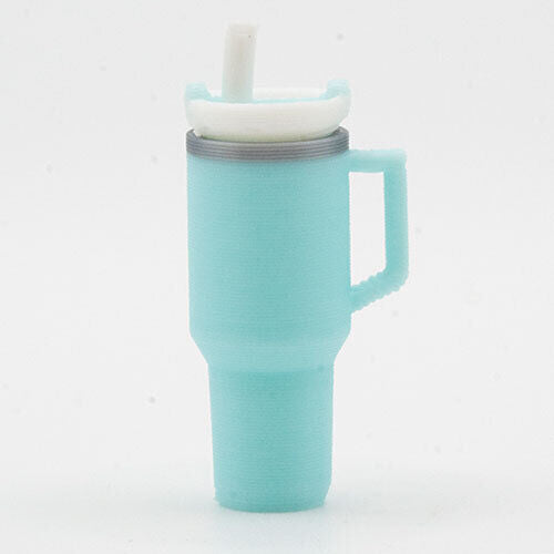 Dollhouse Miniature Tumbler with Removable Lid and Straw, Light Blue