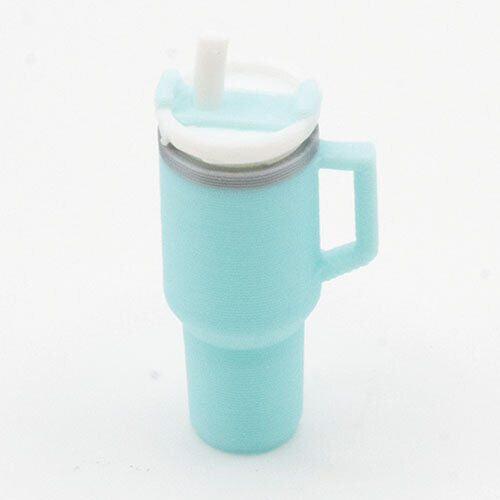Dollhouse Miniature Tumbler with Removable Lid and Straw, Light Blue