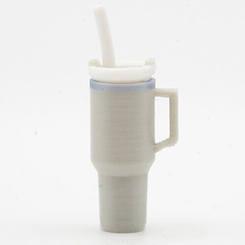 Dollhouse Miniature Tumbler with Removable Lid and Straw, Gray
