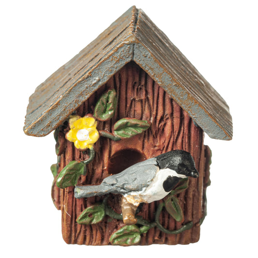 Dollhouse Miniature Birdhouse with Chickadee