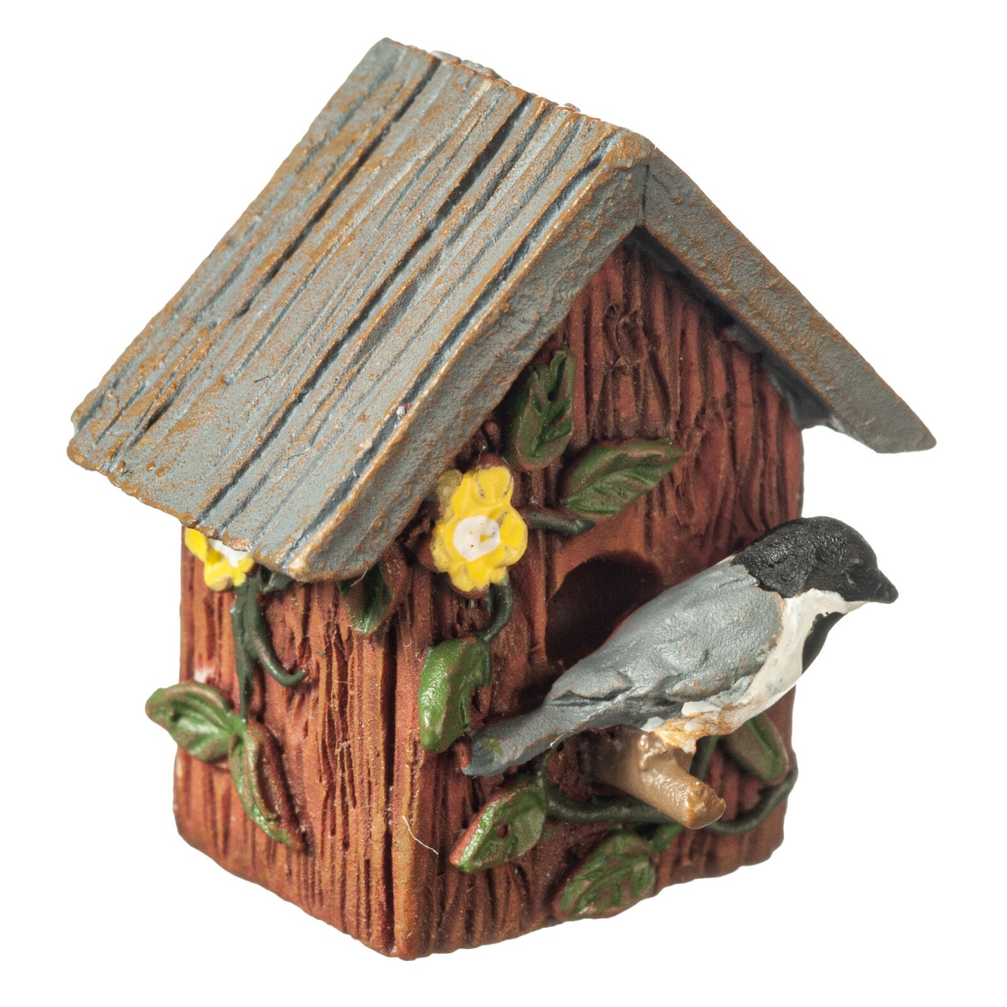Dollhouse Miniature Birdhouse with Chickadee