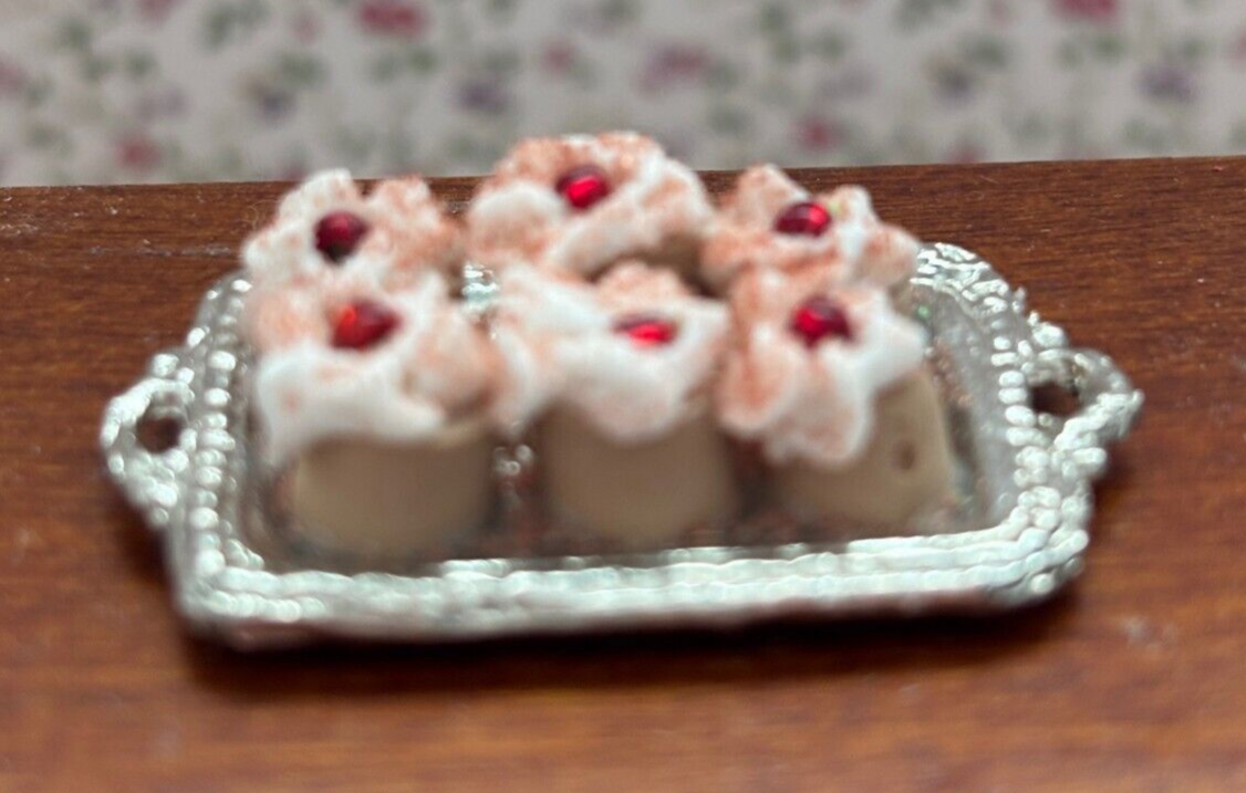 Dollhouse Miniature Vanilla Cupcakes on Tray Handcrafted