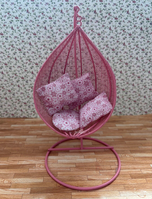 Dollhouse Miniature Pink Swing Hammock Chair with Pillows