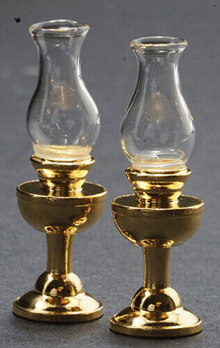 Dollhouse Miniature Pair of Kerosene Lamps, Non-Working