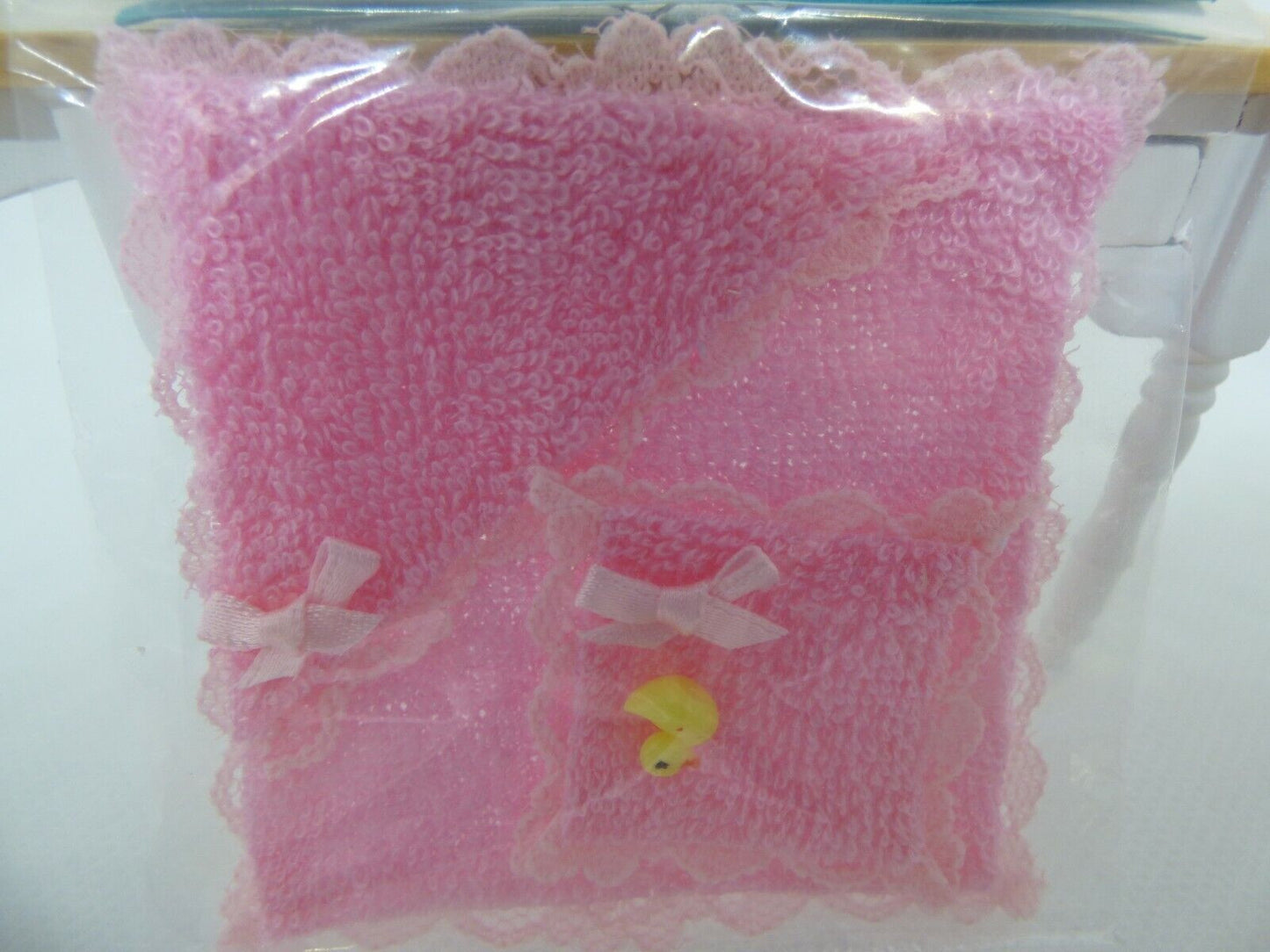Dollhouse Miniature Pink Towel, Cloth and Duck Handcrafted