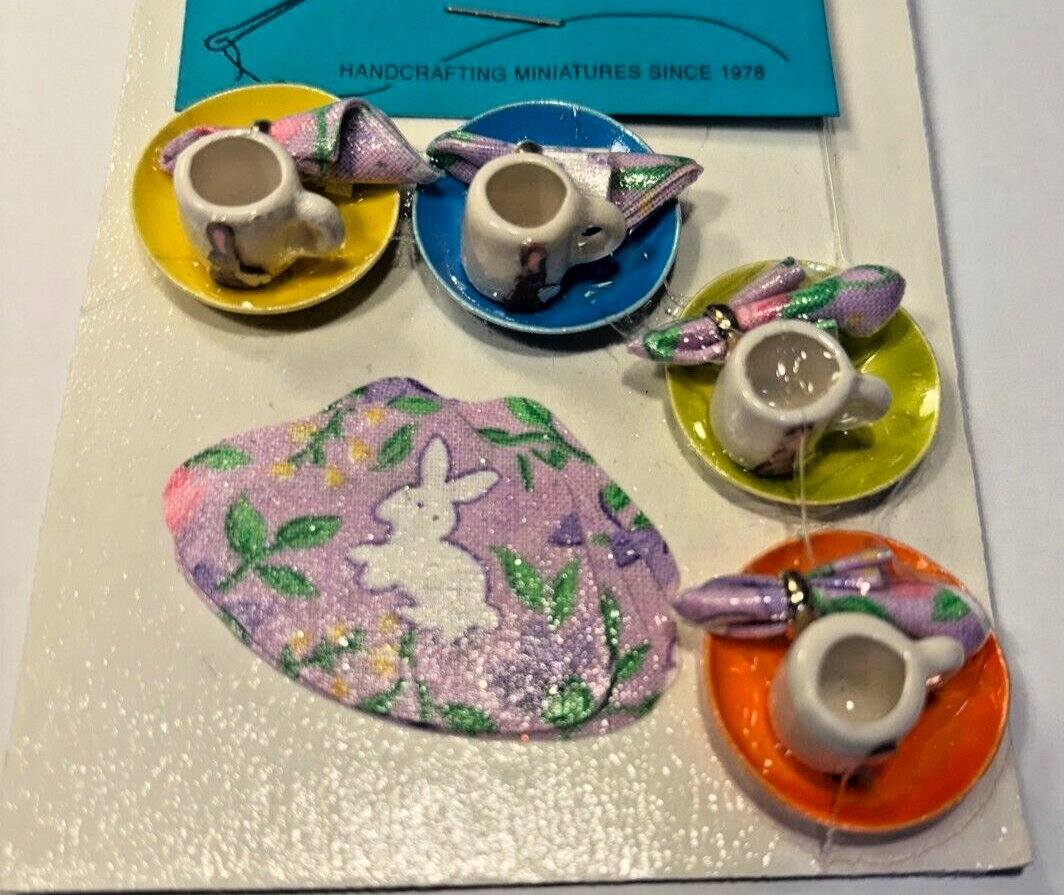 Dollhouse Miniature 8 Piece Easter Bunny Dinnerware Set Handcrafted