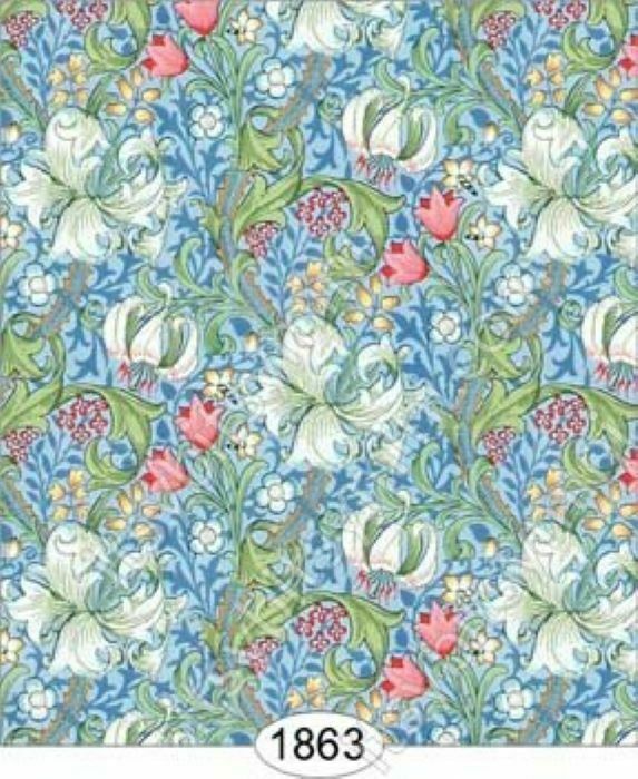 Dollhouse Miniature Wallpaper - Victorian Lilies Blue 1:24 Scale