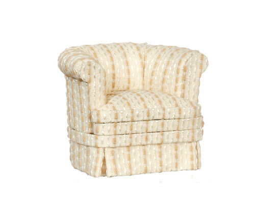 Chair with Tan Stripe in Walnut - Platinum Collection - Dollhouse Miniature