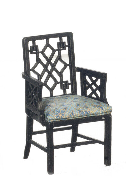 JBM Chinese Chippendale Armchair in Black - Dollhouse Miniature