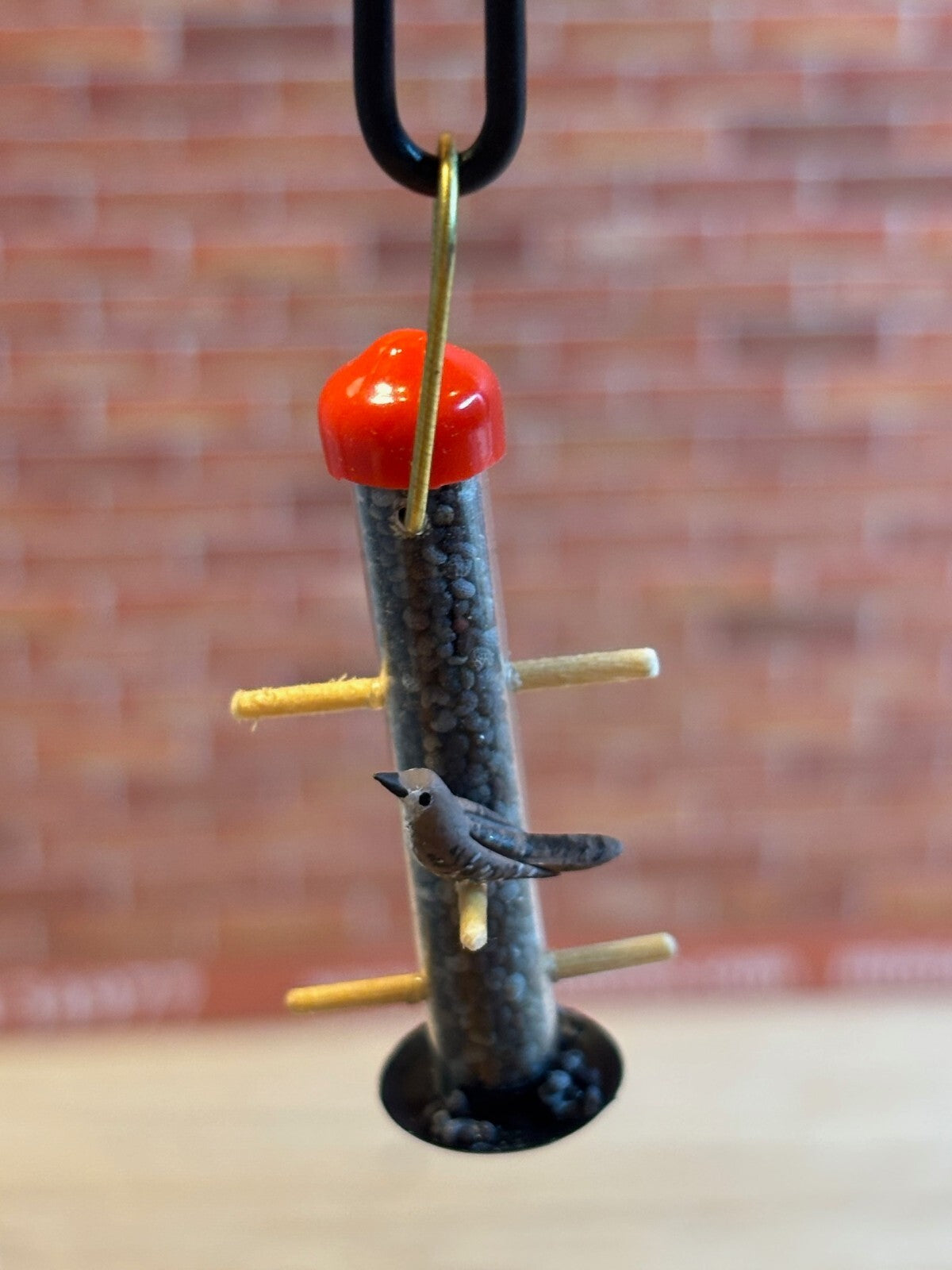 Dollhouse Miniature Birdfeeder with Bird on Shepherd's Hook - Handcrafted
