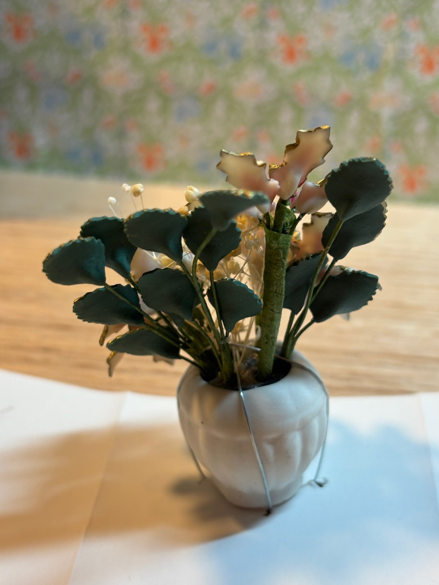 Dollhouse Miniature Pink Poinsettias in Pot