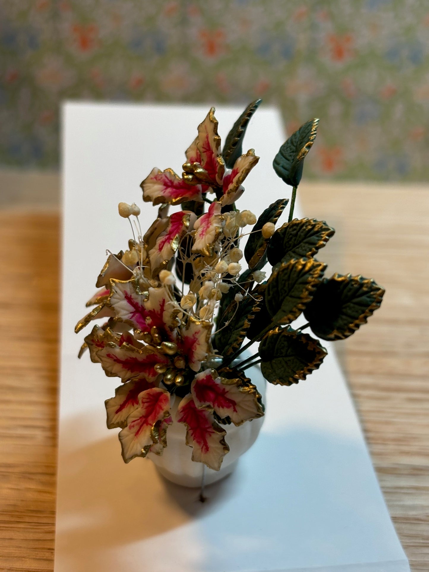 Dollhouse Miniature Pink Poinsettias in Pot