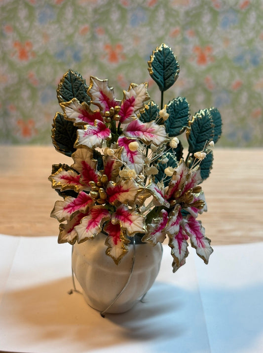 Dollhouse Miniature Pink Poinsettias in Pot